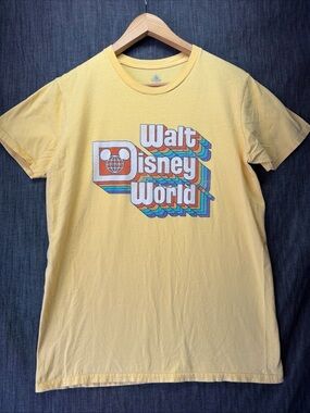 Disney Parks Walt Disney World Retro Rainbow Logo Mickey Yellow Shirt Medium